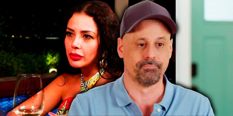 Jasmine Palazzolo and Gino Pineda 90 Day Fiancé montage Gino wearing a hat and Jasmine looking serious
