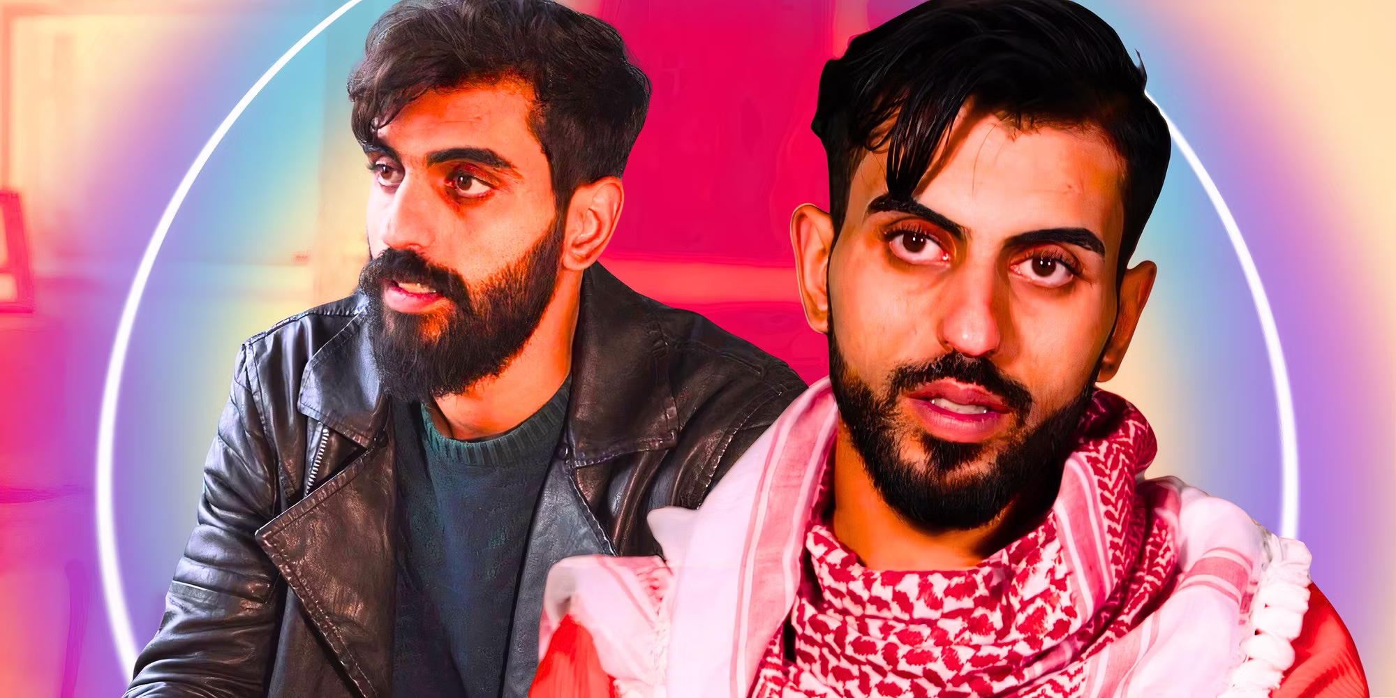 90 Day Fiancé Yazan Abu Horira looking serious in leather jacket and traditional scarf