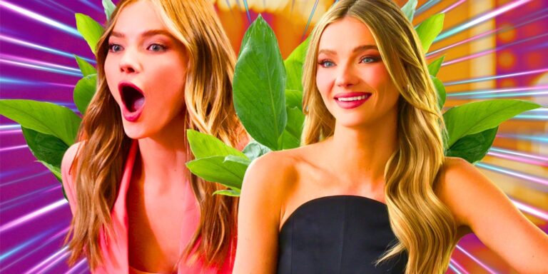 Selling Sunset Season 8’s Alanna Gold opens her mouth in shock and smiles in a montage image.