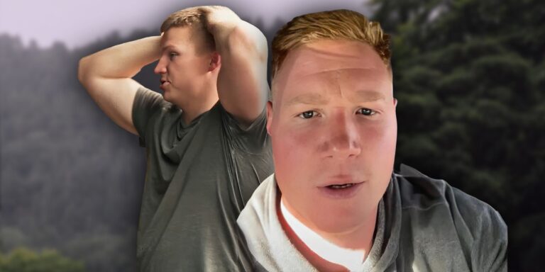 paedon brown sister wives two different poses in a montage wearing a grey-green shirt