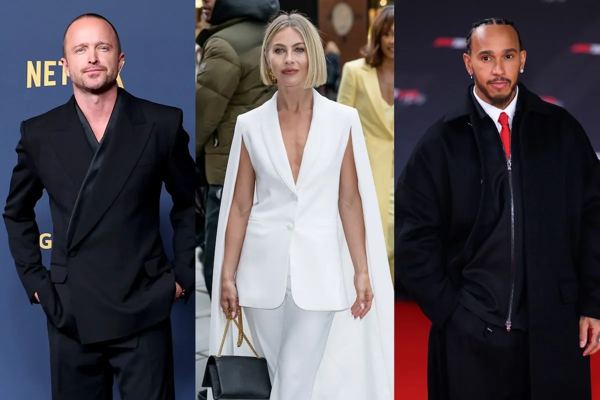 Côte à côte d'Aaron Paul, Julianne Hough et Lewis Hamilton debout sur divers tapis rouges