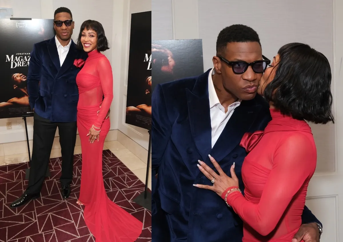 Meagan Good Kisses Jonathan Majors sur la joue lors d'une projection spéciale des «rêves de magazine»
