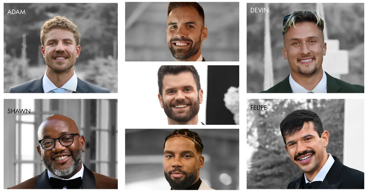 Collage de portraits des acteurs masculins de la saison 20 de 